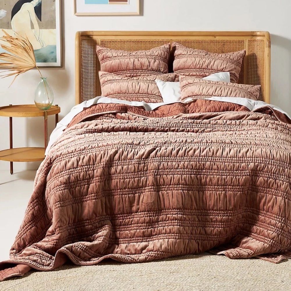 Anthropologie Mauve-Pink Ruched Quilt
